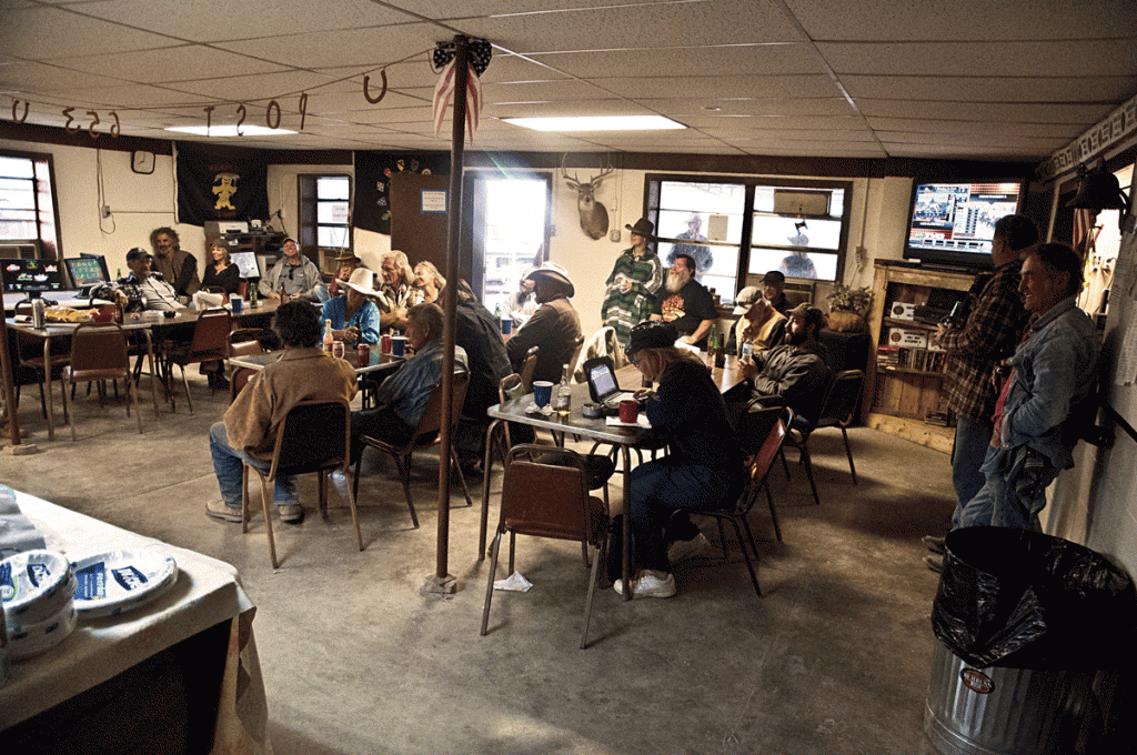 The crowd enjoys Jim Keaveny's Terlingua music at the legion.