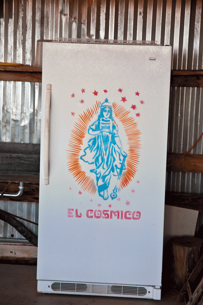 El Cosmico understands branding - even the refrigerator!