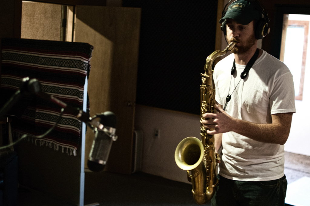 Local sax-whiz Chase Peeler tracking in studio 1